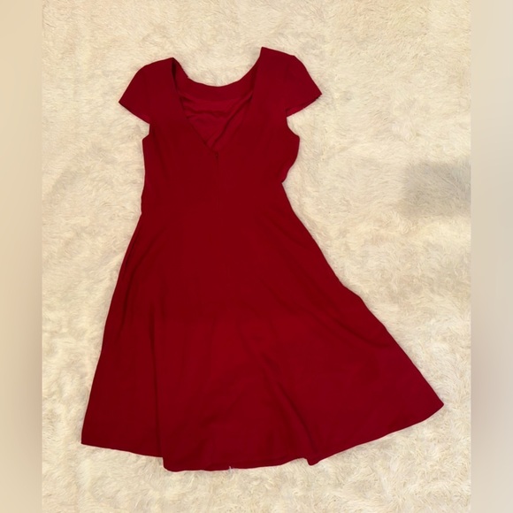 NWOT DRESS THE POPULATION LIVIA GARNET RED FIT & FLARE DRESS sz L - Picture 4 of 6
